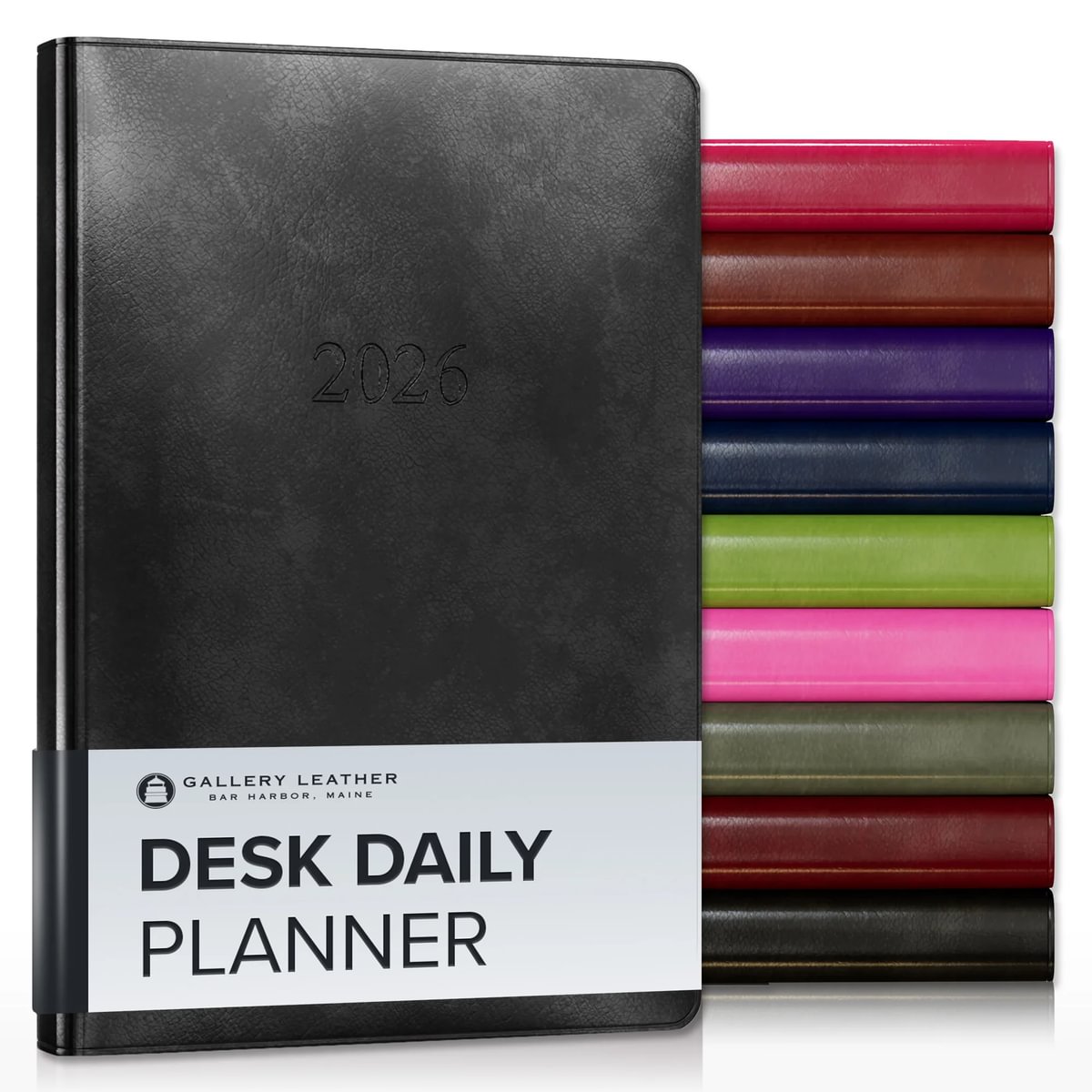 Gallery Leather Daily Planner 2027, 12 Months, Desk Calendar Notebook, 8 x 5.5″