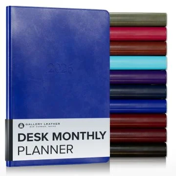 Desk Monthly Leather Planner/Notebook - 8" x 5.5"