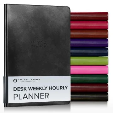 Desk Weekly Leather Planner (Hourly Format) - 8" x 5.5"