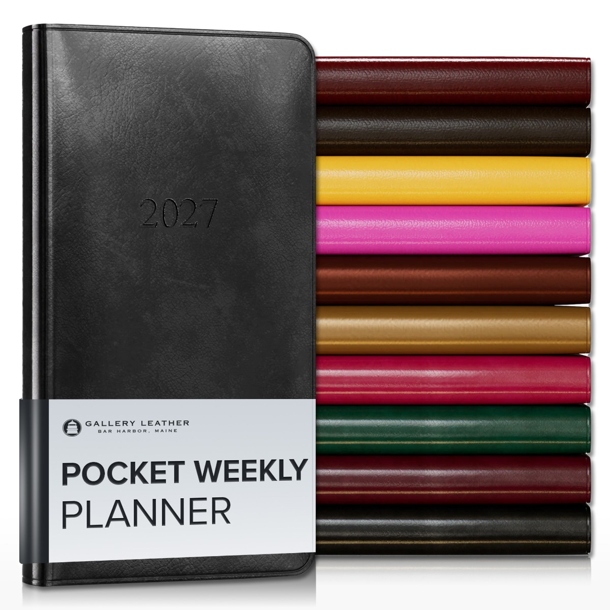 Leather Pocket Weekly Monthly Planner 2027, Regular & Wide – Gallery Leather